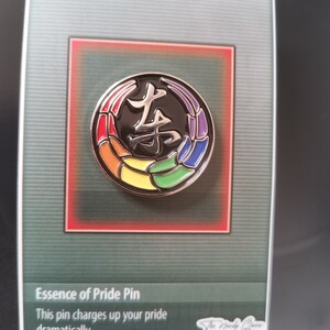Toji Clan inspired pride enamel pins on an essence of pride NerdyQueer backing card.