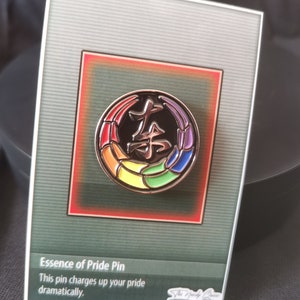Toji Clan inspired pride enamel pins on an essence of pride NerdyQueer backing card.