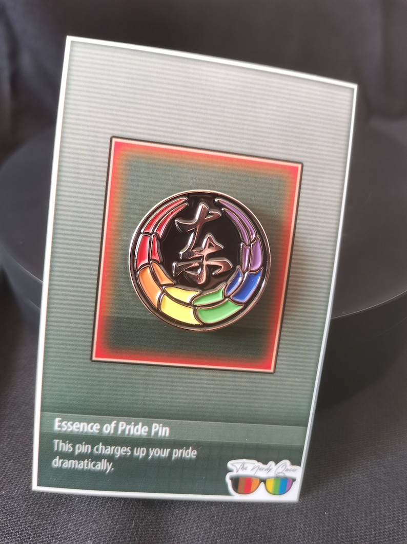 Toji Clan inspired pride enamel pins on an essence of pride NerdyQueer backing card.