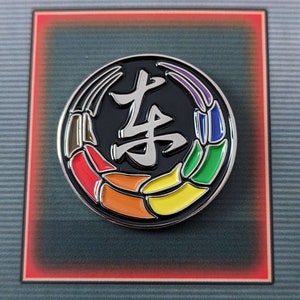 Toji Clan inspired pride enamel pins on an essence of pride NerdyQueer backing card.