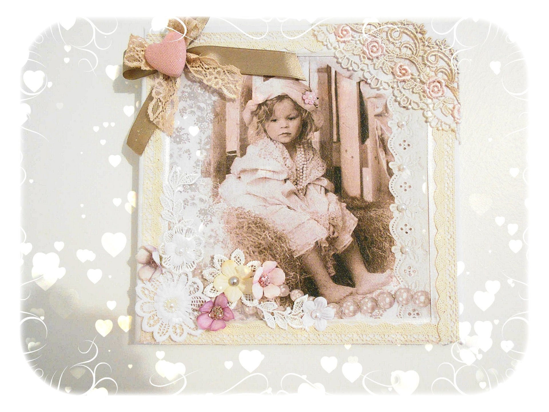 Tableau de Style Vintage , Fillette Au Perles 