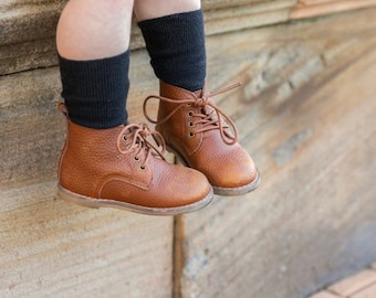 RESTOCKED || LOGAN Vintage Tan Leather unisex toddler vintage inspired boots with FREE storage bag!