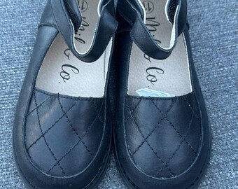 One of a kind leather matte black shoes with strap  - size US 11 kids