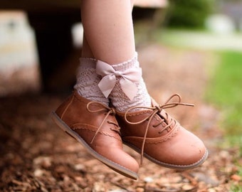CASSIDY || NEW || Tan smooth premium leather vintage oxford shoe with FREE storage bag - Baby | Toddler | Child | Youth