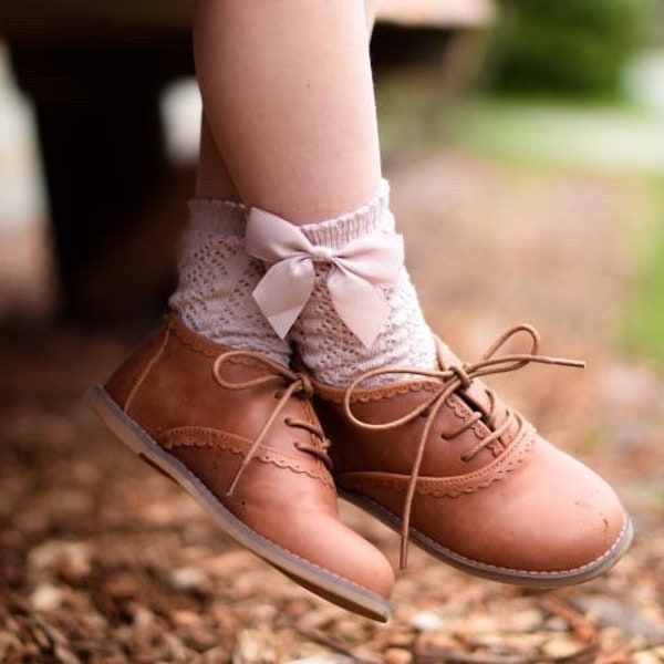 CASSIDY // NUEVO // Zapato Oxford vintage de cuero de primera calidad liso color canela con bolsa de almacenamiento GRATIS - Bebé / Niño pequeño / Niño / Joven