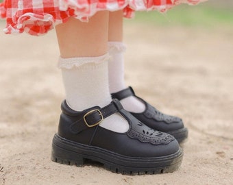 EDEN || Black leather detailed t-bars || Dress / school shoes - Toddler | Child | Youth | Teen