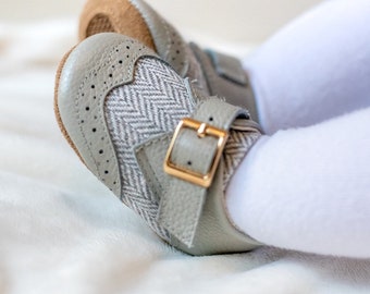 FRANKIE BUCKLE grey soft sole baby shoes || ready to ship ||