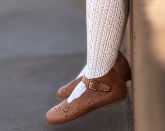 Leather Mary Janes: Paisley Tan Toddler Shoes with Detailing