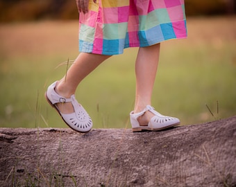 Fleur premium bright white leather sandal, with FREE storage bag || Toddler || Child || Youth ||