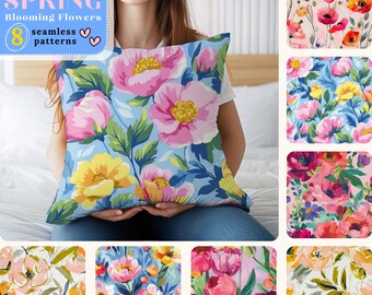 Garden Flowers Patterns Floral Bundles Floral Fabric Botanical Seamless Patterns Colorful Pattern Spring Floral Seamless Patterns Digital