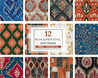 Indian Block Print Patterns Boho Instant Download Backgrounds Vintage Geometric Designs Indian Digital Paper Vintage Botanical Patterns