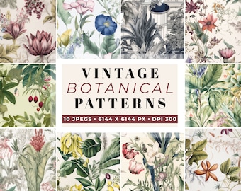 Vintage French Botanical Set Antique Floral Prints Shabby Chic Patterns Vintage Botanical Digital Paper French Faded Flower B&W Flowers