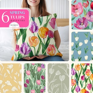 Tulips Seamless Pattern, Tulip Repeat Print, Watercolor Floral Patterns, Pink Tulips Digital Paper, Tulip Pattern, Tulips Pattern Clipart