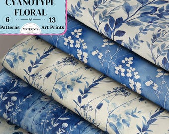 Floral Patterns Blue White Botanical Prints Vintage Chinoiserie Seamless Patterns & Prints Cyanotype Chinoiserie Seamless Floral Patterns