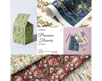 Provence Floral Set of 14 Seamless Patterns - High-Quality 6144x6144px - DPI 300 | Antique Floral Prints | Shabby Chic Paper