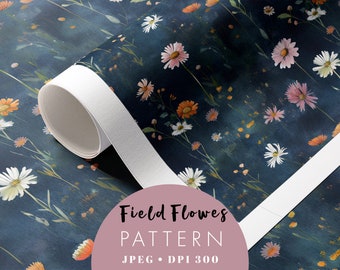 Watercolor Wildflowers Pattern Dark Floral Patterns Meadow Pattern Night Filed Flowers Print, Moody Florals Vintage Seamless Pattern