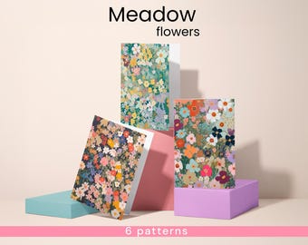 Meadow Flowers Digital Seamless Patterns | Wildflower Botanical Designs for Textiles, Wallpapers, Stationery & DIY Projects