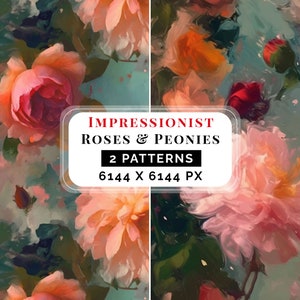 Impressionistischer floraler nahtloser Druck Rosen Pfingstrosen Muster Künstlerische Blumen Stimmungsvolle Blumen Clipart Verschwommene Blumen Nahtlose Aquarellblumen