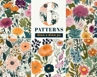 Vintage Floral Seamless Patterns Retro Botanical Patterns Seamless Flowers Instant Download Floral Seamless Digital Paper Floral Clipart