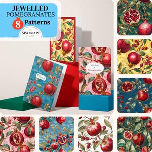 Granatäpfel Nahtloses Muster, Aquarell Obst Stoff, Vintage Blumenmuster, Luxus Muster, Perlen Obst Digitales Muster