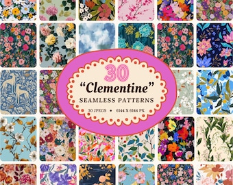 Vintage Floral Seamless Patterns Dark Moody Florals Botanical Ditsy Print Preppy Style Digital Paper Pack Background Fabric Wallpaper