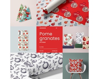 Pomegranates Seamless Patterns - Shabby Chic Paper | Digital Citrus Fruit Background Paper | Instant Download Scrapbook Paper
