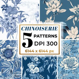 Chinoiserie Bloemmotief Frans Toile Bloemmotief Blauw Bloemmotief Digitaal Papier Cyanotype Bloemmotief Naadloos Patroon Vitage Botanisch Patroon