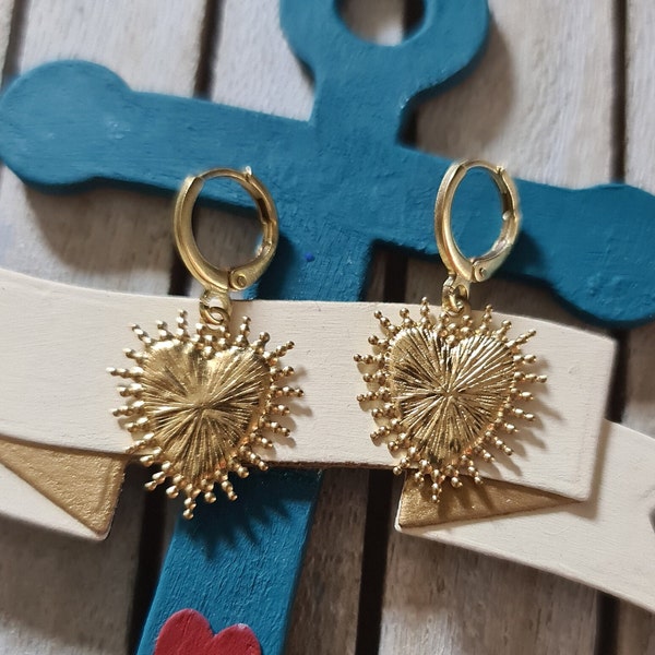 Orecchini con cuore sacro, orecchini pendenti, orecchini boho