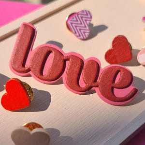 Pin de amor, pin de cartón, pin de escritura - Rosa oscuro y rojo