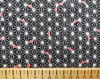 Tissu japonais, asanoha, étoiles, noir et blanc, rouge, motif géométrique,