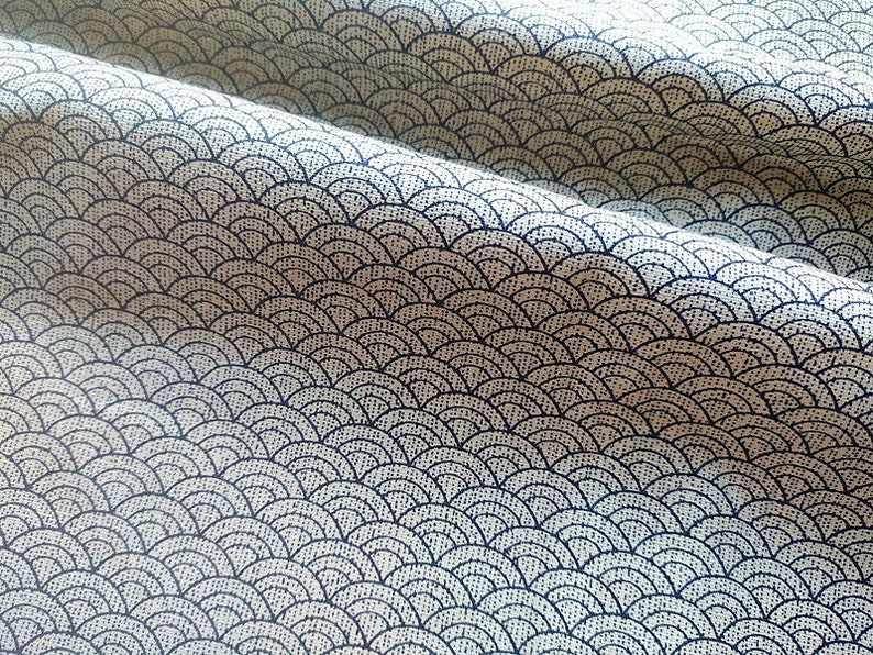 Tissu japonais, Seigaiha, vague, esprit rétro, vintage, motif géométrique, beige, seigaiha pointillé, image 3