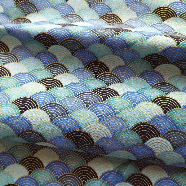 Tissu japonais, doré, vague, bleu, bleu indigo, SEIGAIHA, tissu patchwork