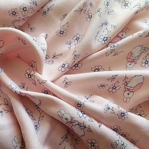 Japanese fabric, crepe, powder pink, rabbit, silky fabric, georgette crepe