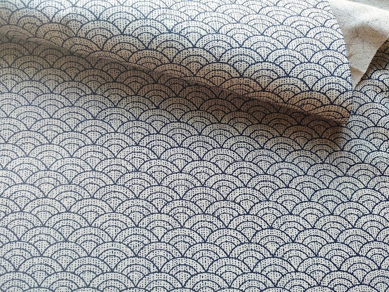 Tissu japonais, Seigaiha, vague, esprit rétro, vintage, motif géométrique, beige, seigaiha pointillé, image 1
