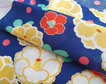 Tissu japonais, sakura, bleu, motif fleuri, floral, tissu kimono
