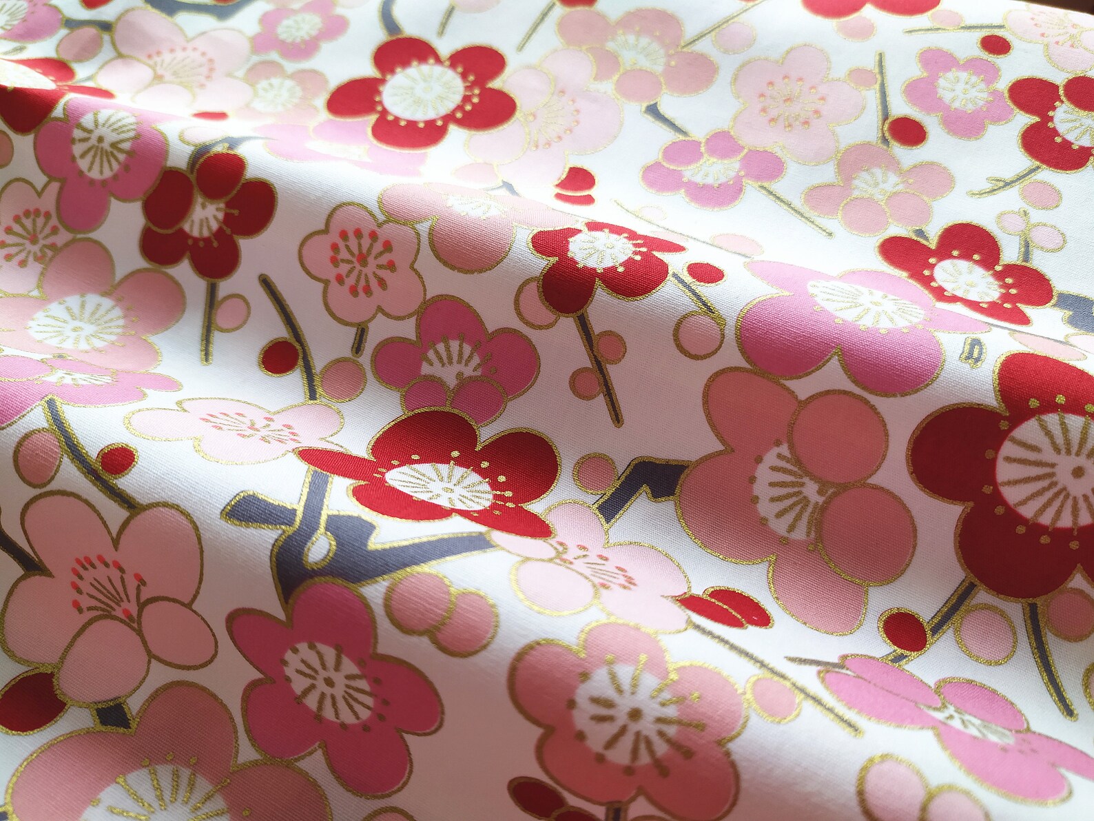 Japanese Fabric Gold Plum Sakura Flowers Flower France Etsy
