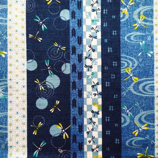 Tissu japonais, patchwork, bleu, Asanoha, étoiles, motif japonais,libellule