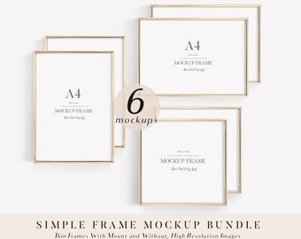 Frame Mockup Bundle, Gold Frame Mockup A4, Mockups, Poster Mockup