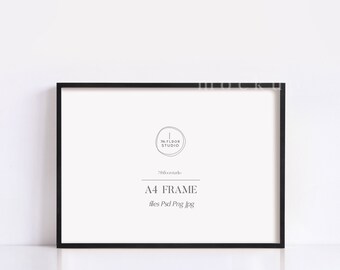 May include: A black frame with a white background. The frame is empty and has a white label with the text "A4 FRAME files Psd Png Jpg" and the logo "7th Floor Studio".