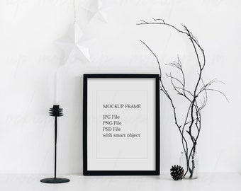 Download Free Christmas Frame Mock Up, Merry Christmas Mock Up, Frame Mockup,Minimalist Mockup,Empty Frame,Black Frame Mockup,Christmas Stock,Stock Photos PSD Template