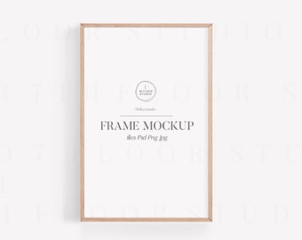May include: A light wood frame mockup with the text "FRAME MOCKUP" and "files Psd Png Jpg" in the center. The frame is on a white background.