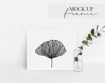 Styled Mockup Photography,  White Frame Mock Up,  Stock Photo, Product Mockup, Wall Art Display, White Frame,Artwork Display, Minimal Mockup