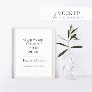 8x10 White Frame Mockup, Portrait Mock Up Frame, Digital Download, PSD JPG File, Commercial Use Stock Photography , Empty Frame Mockup