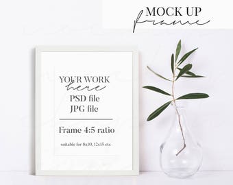 8x10 White Frame Mockup, Portrait Mock Up Frame, Digital Download, PSD JPG File, Commercial Use Stock Photography , Empty Frame Mockup