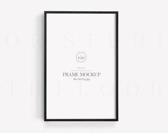 Könnte beinhalten: Ein schwarzer Rahmen-Mockup mit weißem Hintergrund. Der Rahmen ist 20,32 x 25,4 cm groß und hat einen einfachen schwarzen Rahmen. Der Text "FRAME MOCKUP" ist in der Mitte des Rahmens gedruckt.