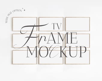 TV Mockup, Frame Set Horizontal Mockup Thin Frame Mockup Wooden Minimalist 16:9 Ratio