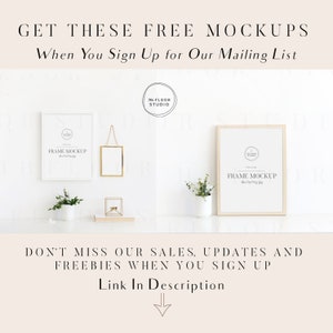 May include: Two framed mockups with a white background. The frames are made of wood and have a simple design. The text "FRAME MOCKUP" is printed on the frames. The text "7th FLOOR STUDIO" is printed on a circle in the upper left corner of the image.