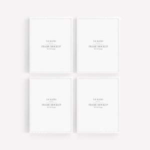 May include: Four white picture frames with a 3:4 ratio, each with the text "3:4 RATIO FRAME MOCKUP" printed inside.