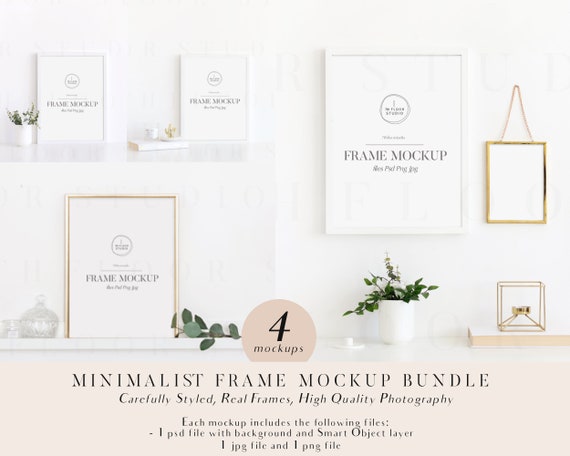 Frame Mockup Bundle, White Frame Mockup, Minimalist Mockup Set, Gold Frame Mockup, Styled Photography, Frame Mock Ups