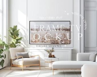 16x9 TV Frame Mockup, Interior Mockup, Horizontal Frame, Digital, TV Living Room Mockup